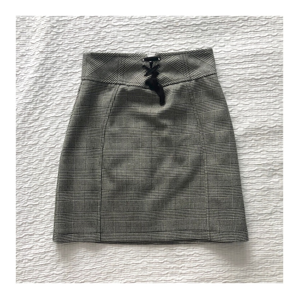 Topshop Corset Lace Up Skirt in Checked Print